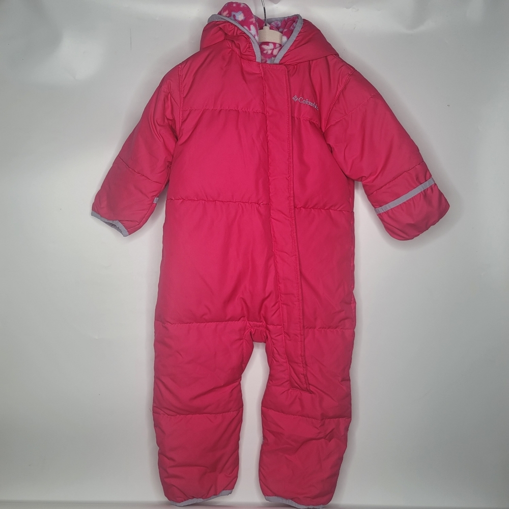 Columbia Baby Pink Bunting Snowsuit Coat Hooded Fleece Cover hand/feet 18-24M